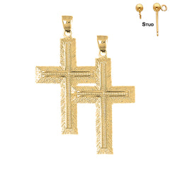 Sterling Silver 58mm Latin Cross Earrings (White or Yellow Gold Plated)