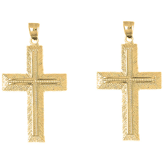 Yellow Gold-plated Silver 58mm Latin Cross Earrings