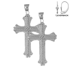 Sterling Silver 53mm Roped Cross Earrings (White or Yellow Gold Plated)