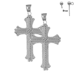 Sterling Silver 53mm Roped Cross Earrings (White or Yellow Gold Plated)