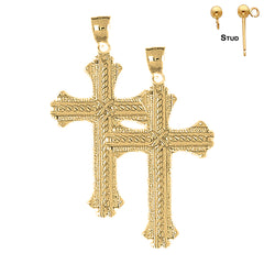 Sterling Silver 53mm Roped Cross Earrings (White or Yellow Gold Plated)