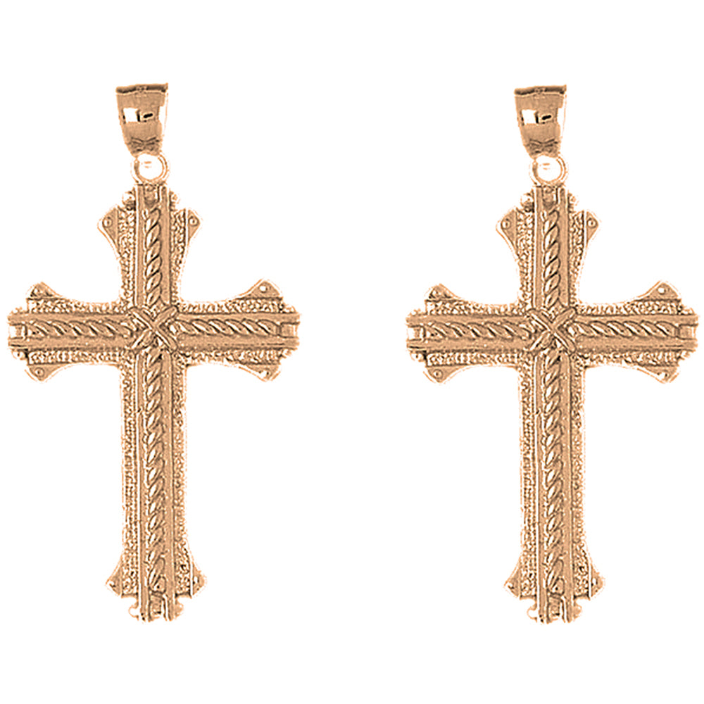 14K or 18K Gold 53mm Roped Cross Earrings