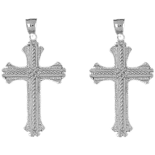 Sterling Silver 53mm Roped Cross Earrings