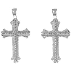 Sterling Silver 53mm Roped Cross Earrings