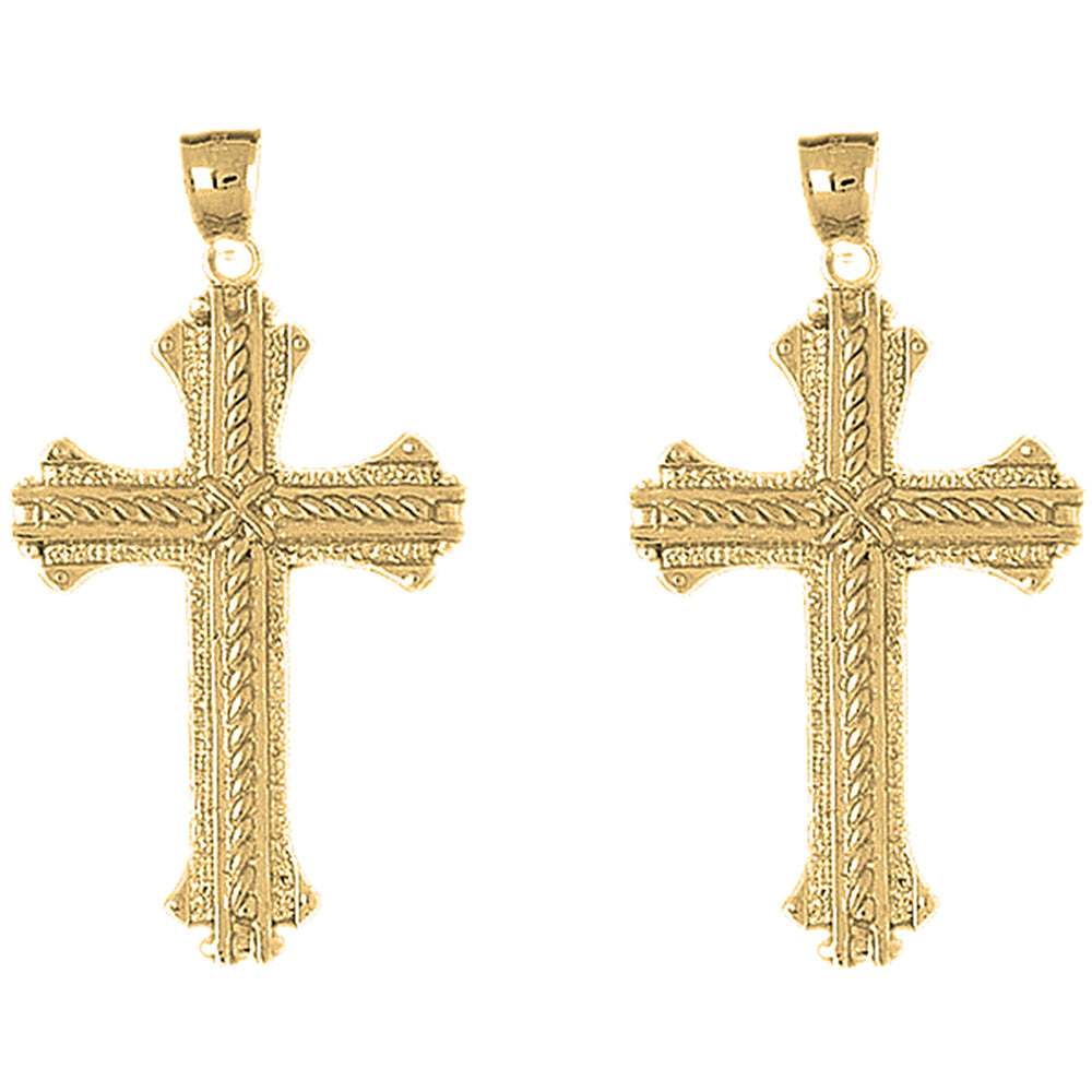 14K or 18K Gold 53mm Roped Cross Earrings