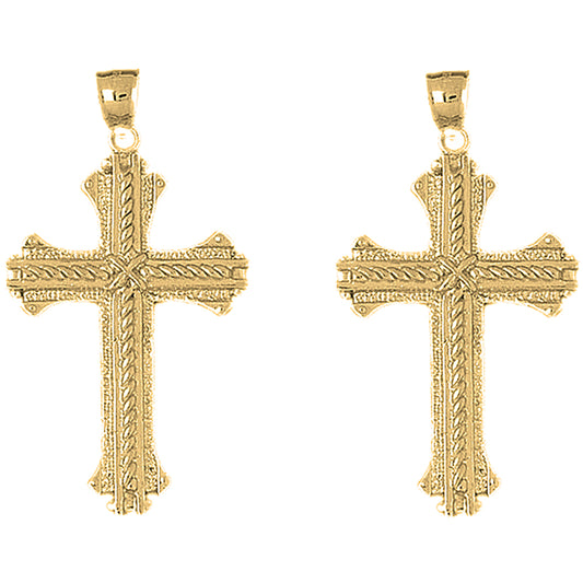 Yellow Gold-plated Silver 53mm Roped Cross Earrings
