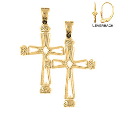 Sterling Silver 43mm Vine Cross Earrings (White or Yellow Gold Plated)