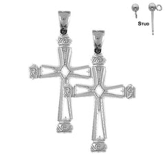 Sterling Silver 43mm Vine Cross Earrings (White or Yellow Gold Plated)