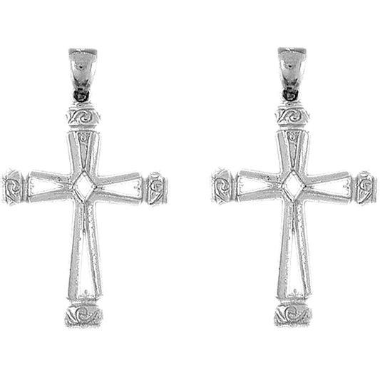 Sterling Silver 43mm Vine Cross Earrings