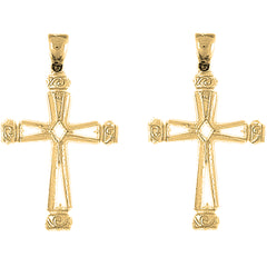 Yellow Gold-plated Silver 43mm Vine Cross Earrings