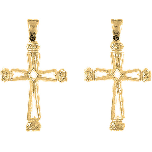 14K or 18K Gold 43mm Vine Cross Earrings