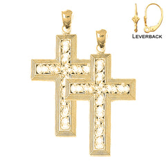 Sterling Silver 47mm Vine Cross Earrings (White or Yellow Gold Plated)