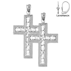 Sterling Silver 47mm Vine Cross Earrings (White or Yellow Gold Plated)