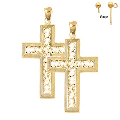 Sterling Silver 47mm Vine Cross Earrings (White or Yellow Gold Plated)