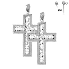Sterling Silver 47mm Vine Cross Earrings (White or Yellow Gold Plated)