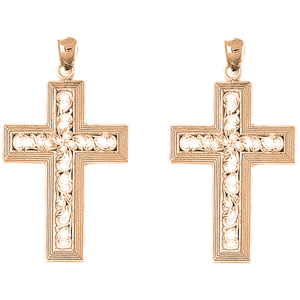 14K or 18K Gold 47mm Vine Cross Earrings