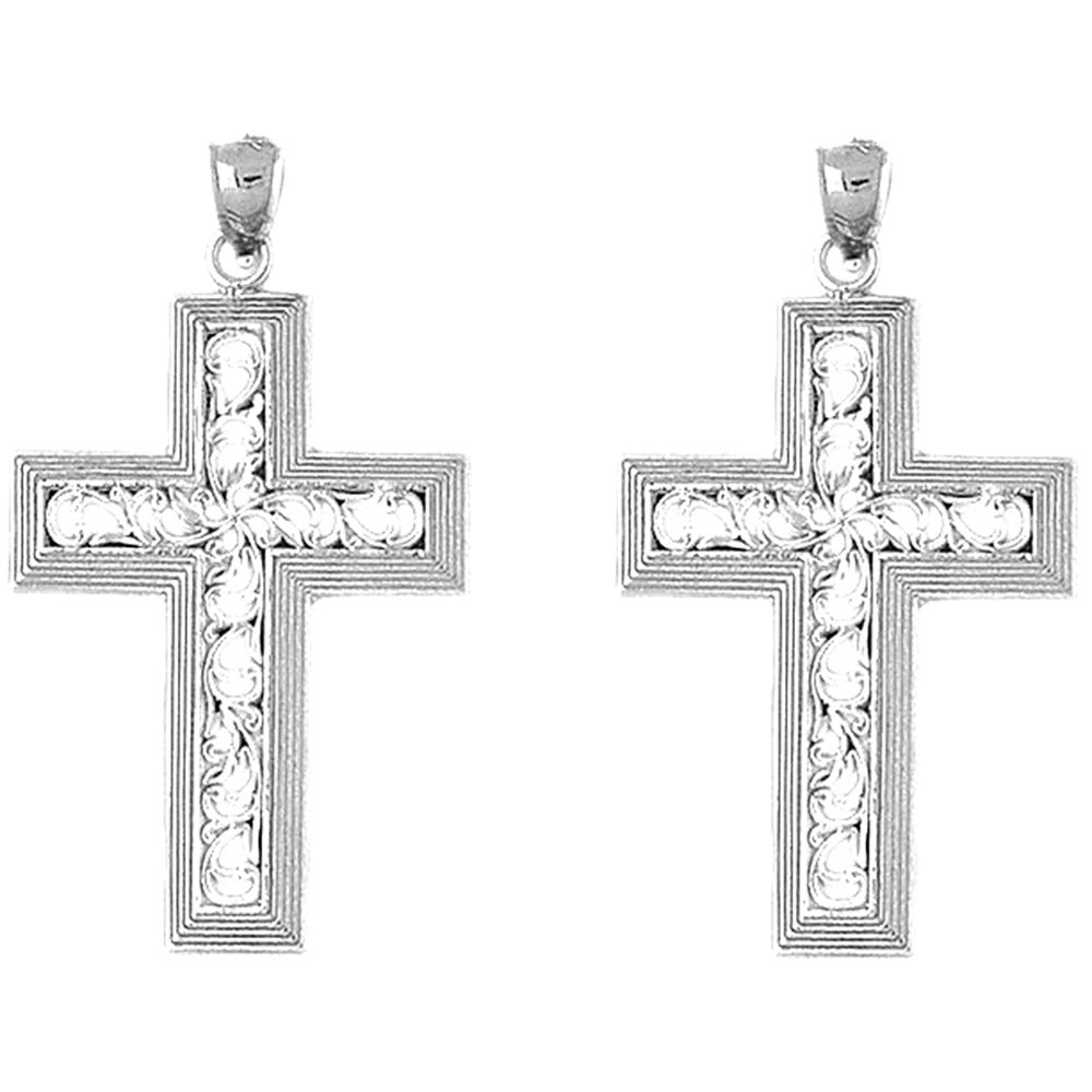 14K or 18K Gold 47mm Vine Cross Earrings