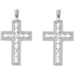 Sterling Silver 47mm Vine Cross Earrings