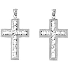 14K or 18K Gold 47mm Vine Cross Earrings