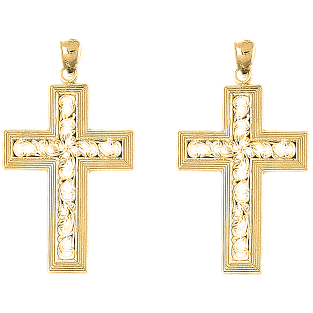 14K or 18K Gold 47mm Vine Cross Earrings