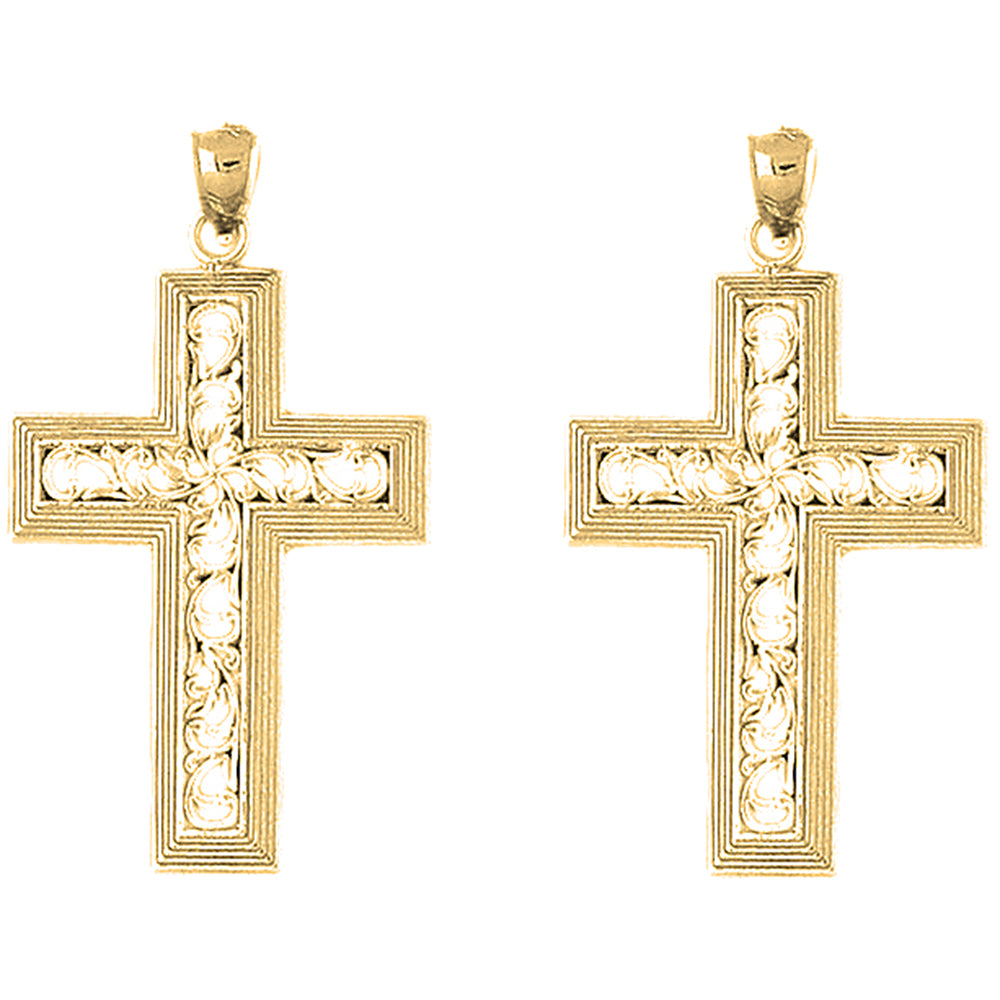 Yellow Gold-plated Silver 47mm Vine Cross Earrings