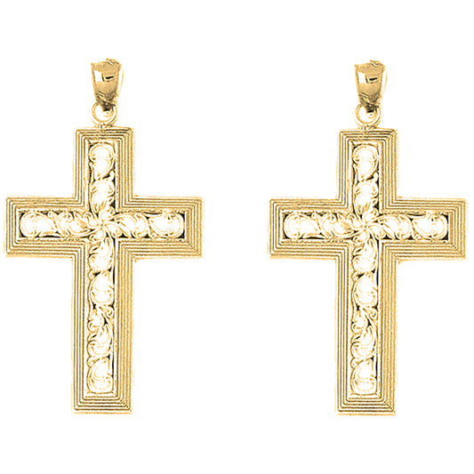 Yellow Gold-plated Silver 47mm Vine Cross Earrings
