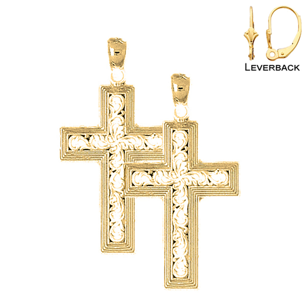 14K oder 18K Gold Weinreben-Kreuz-Ohrringe