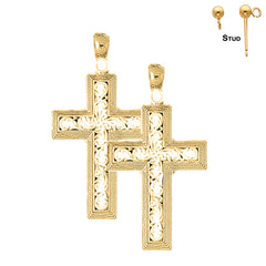 Sterling Silver 36mm Vine Cross Earrings (White or Yellow Gold Plated)