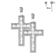 Pendientes de cruz de vid de plata de ley de 36 mm (chapados en oro blanco o amarillo)