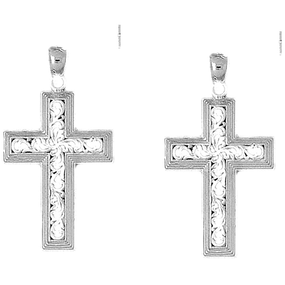 Sterling Silver 36mm Vine Cross Earrings