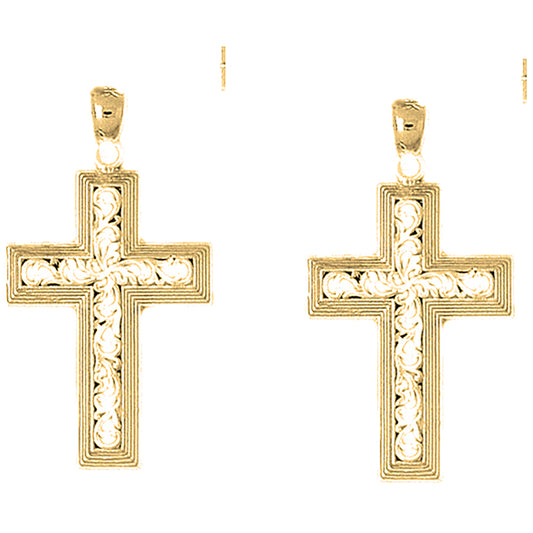 Yellow Gold-plated Silver 36mm Vine Cross Earrings