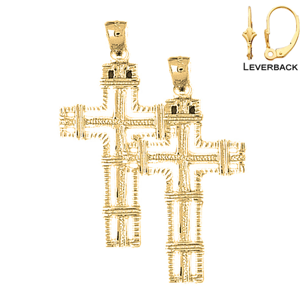 14K or 18K Gold Roped Cross Earrings