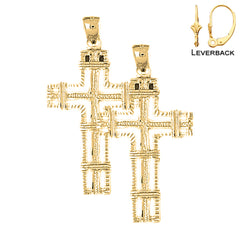 Sterling Silver 43mm Roped Cross Earrings (White or Yellow Gold Plated)
