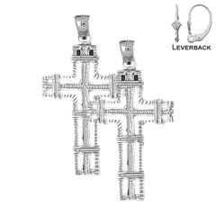 Sterling Silver 43mm Roped Cross Earrings (White or Yellow Gold Plated)