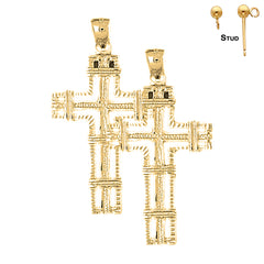 Sterling Silver 43mm Roped Cross Earrings (White or Yellow Gold Plated)