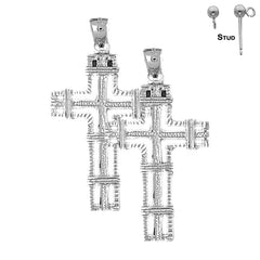 Sterling Silver 43mm Roped Cross Earrings (White or Yellow Gold Plated)