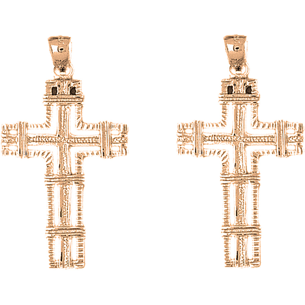 14K or 18K Gold 43mm Roped Cross Earrings