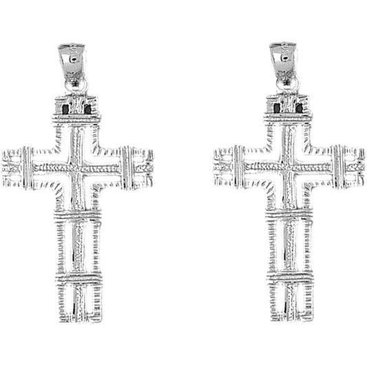 Sterling Silver 43mm Roped Cross Earrings