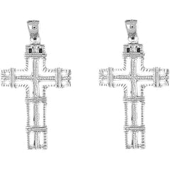 Sterling Silver 43mm Roped Cross Earrings