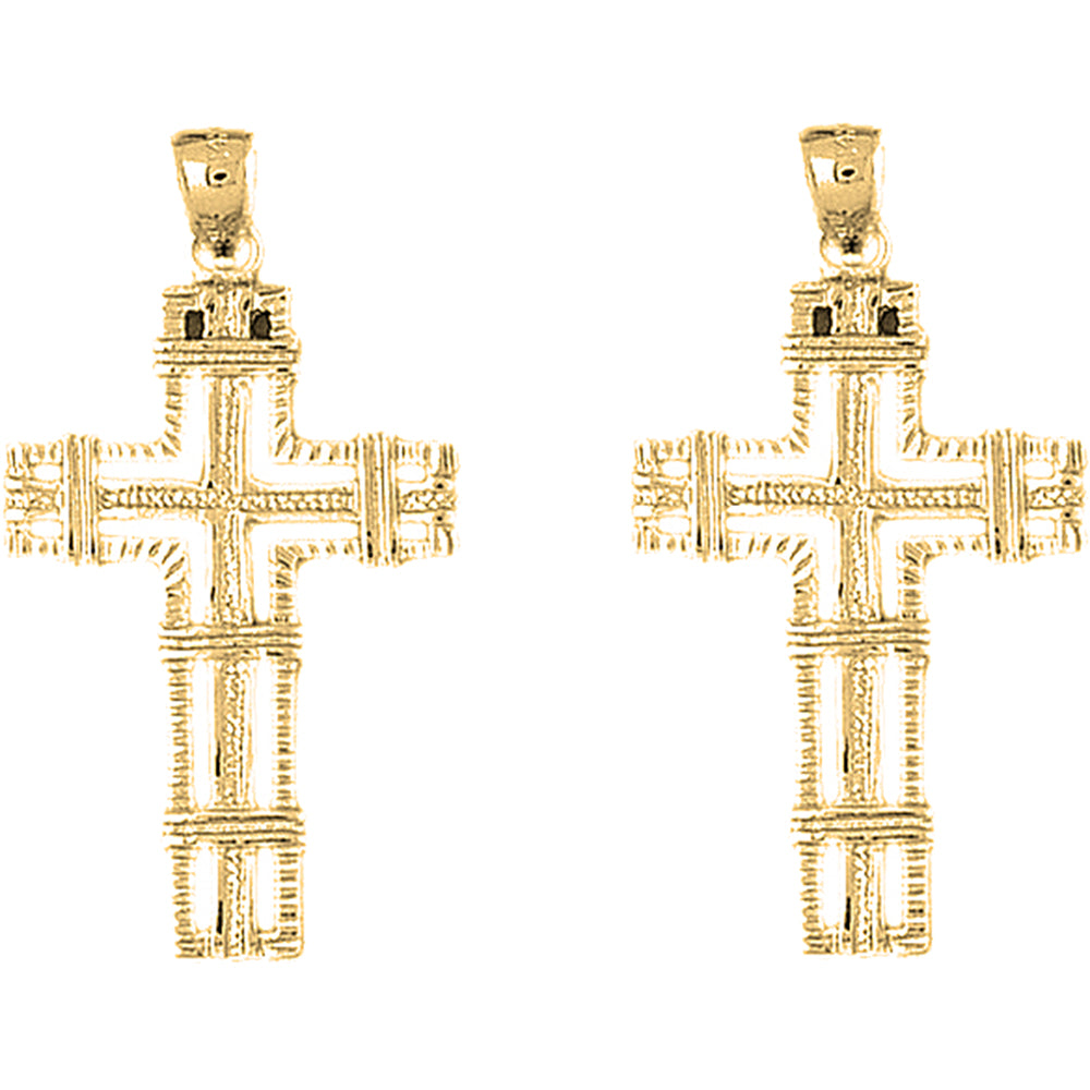 14K or 18K Gold 43mm Roped Cross Earrings