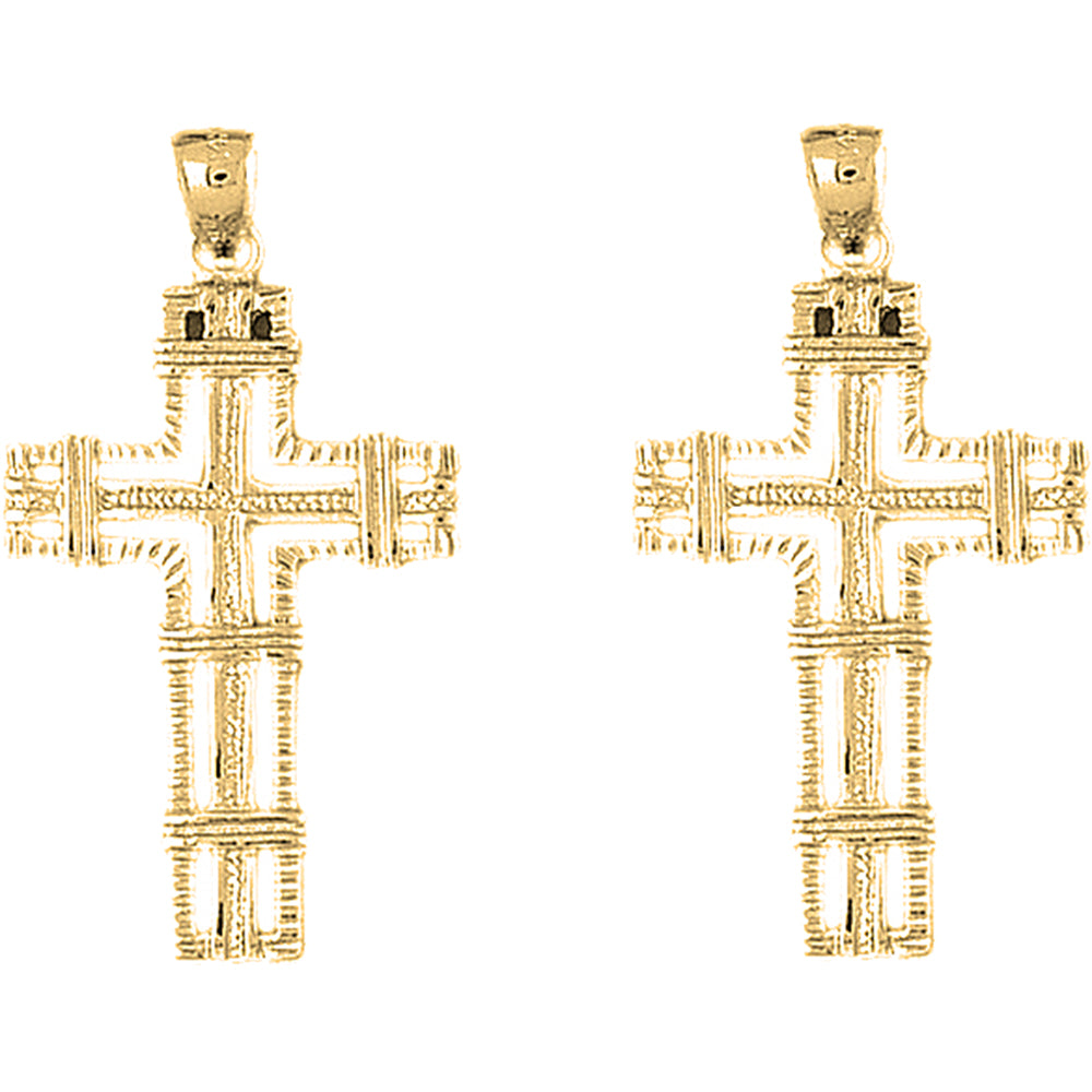 Yellow Gold-plated Silver 43mm Roped Cross Earrings