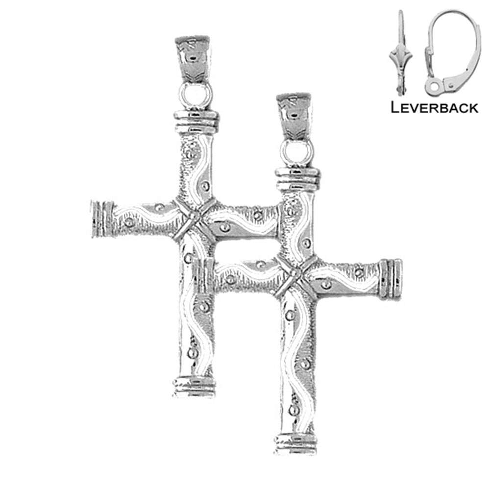 Sterling Silver 44mm Roped Cross Earrings (White or Yellow Gold Plated)