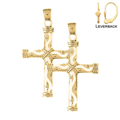 14K or 18K Gold Roped Cross Earrings