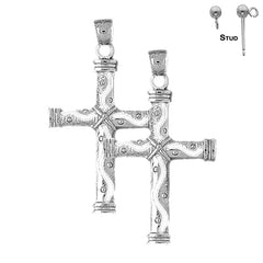 Sterling Silver 44mm Roped Cross Earrings (White or Yellow Gold Plated)