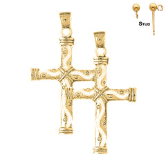 Sterling Silver 44mm Roped Cross Earrings (White or Yellow Gold Plated)