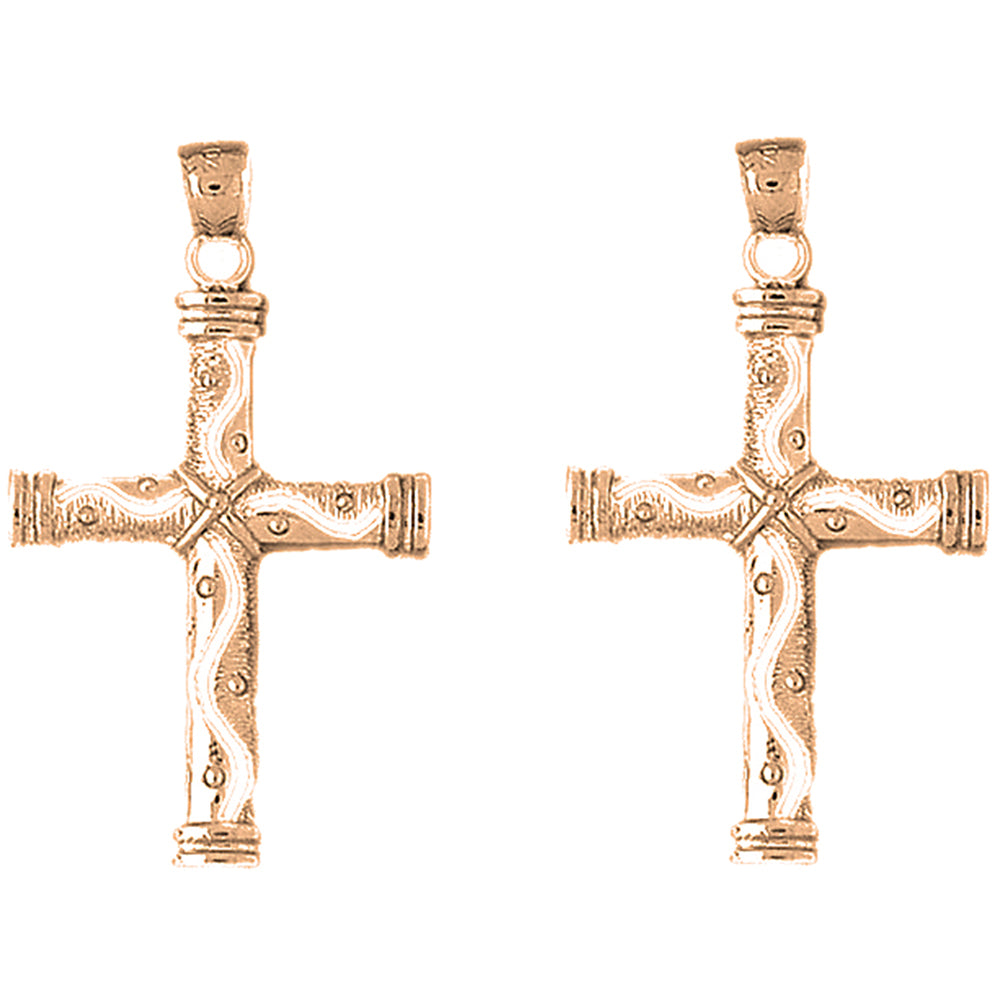 14K or 18K Gold 44mm Roped Cross Earrings