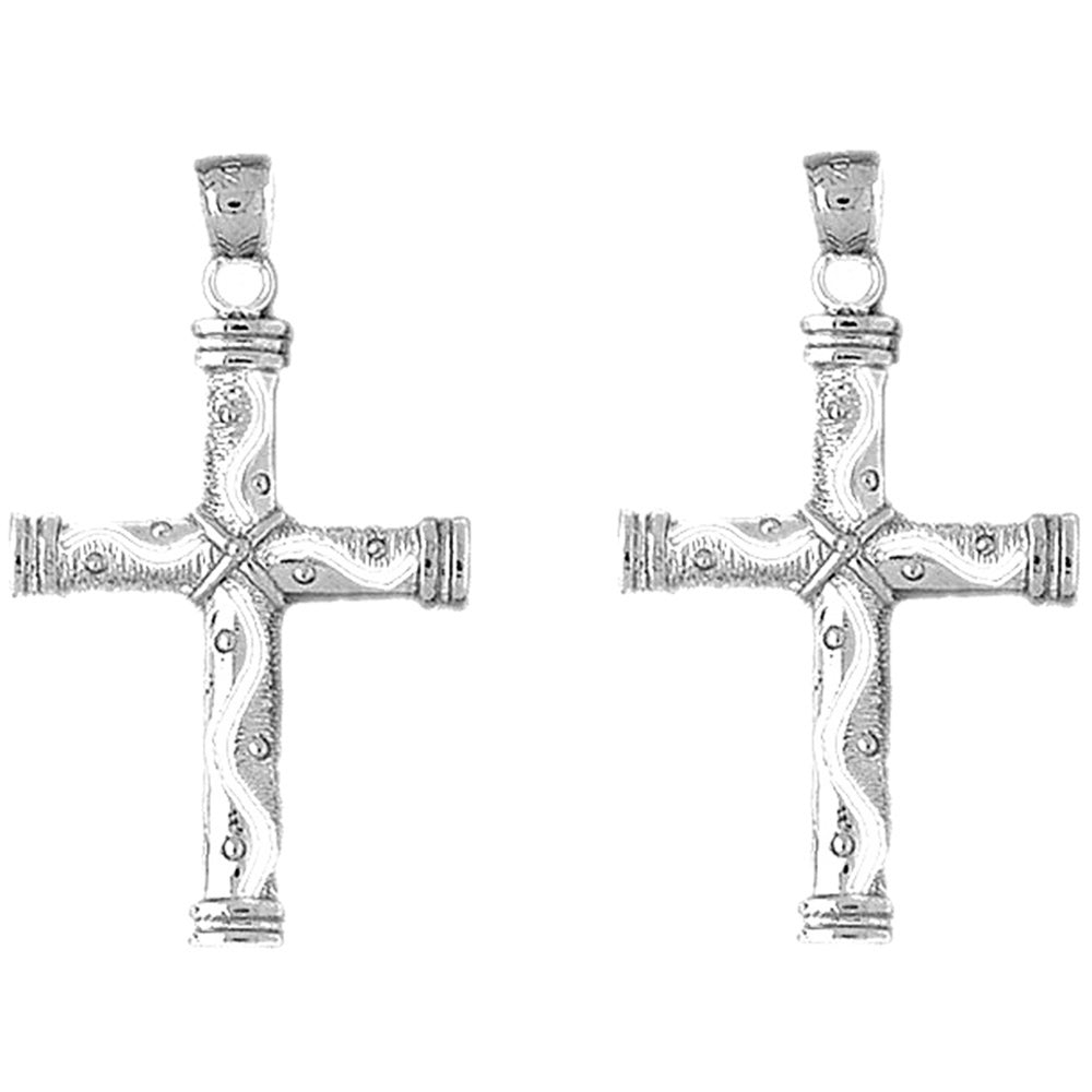 Sterling Silver 44mm Roped Cross Earrings