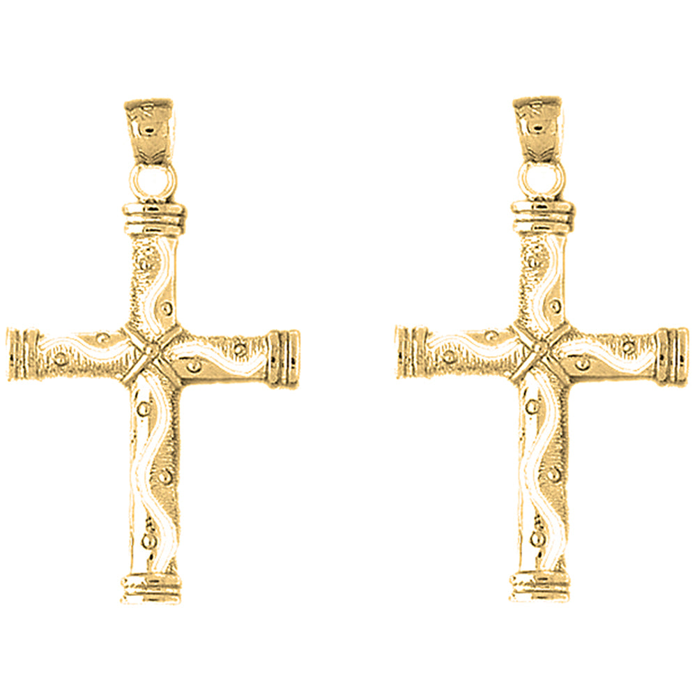 Yellow Gold-plated Silver 44mm Roped Cross Earrings