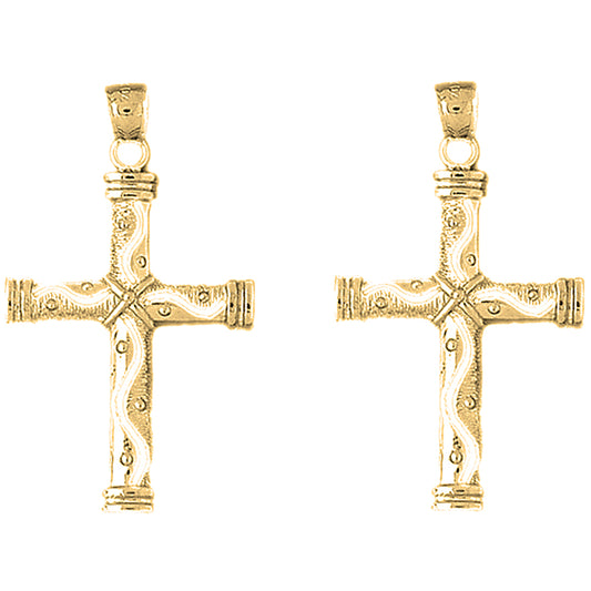 Yellow Gold-plated Silver 44mm Roped Cross Earrings