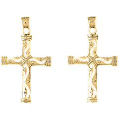 Yellow Gold-plated Silver 44mm Roped Cross Earrings